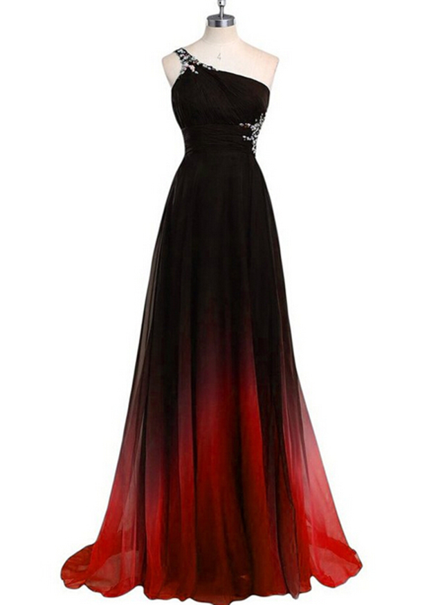 Womens Gradient Color Prom Dresses Chiffon Beaded Evening Gown Long Bridesmaid Dresses One 1084